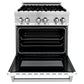ZLINE 30" 4.0 cu. ft. Gas Burner, Electric Oven with Griddle and White Matte Door in Stainless Steel, RA-WM-GR-30