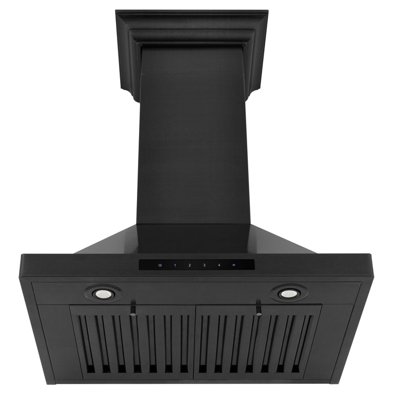 ZLINE 42 in. Convertible Vent Wall Mount Range Hood in Black Stainless Steel with Crown Molding, BSKBNCRN-42