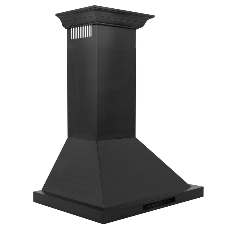 ZLINE 42 in. Convertible Vent Wall Mount Range Hood in Black Stainless Steel with Crown Molding, BSKBNCRN-42