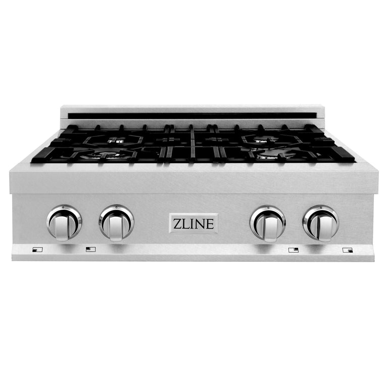 ZLINE 30" Rangetop in DuraSnow® Stainless Steel with 4 Gas Brass Burners And Griddle, RTS-GR-30