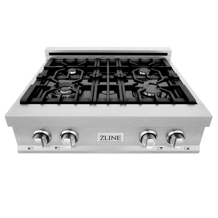 ZLINE 30" Rangetop in DuraSnow® Stainless Steel with 4 Gas Brass Burners And Griddle, RTS-GR-30