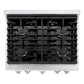 Top-down view of the ZLINE 30-inch 4.2 cu. ft. 4 burner gas range with convection oven in DuraSnow stainless steel and white matte door