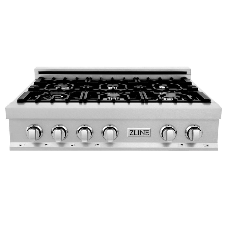 ZLINE 36" Rangetop in DuraSnow® Stainless Steel with 6 Gas Brass Burners & Griddle (RTS-GR-36)