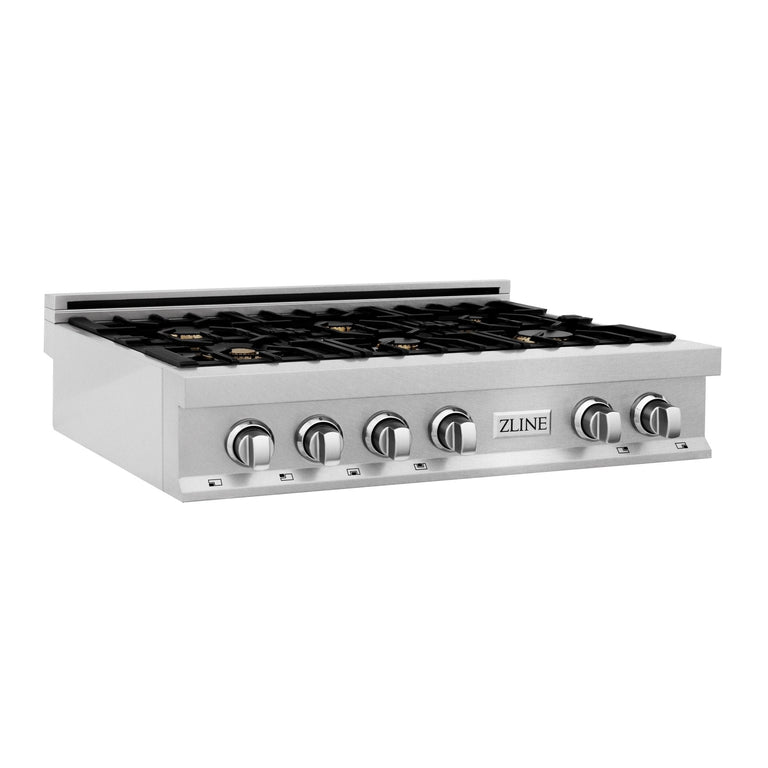 ZLINE 36" Rangetop in DuraSnow® Stainless Steel with 6 Gas Brass Burners & Griddle (RTS-GR-36)