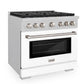 Interior view of the oven showing the fan and light inside the ZLINE 36-inch 5.2 cu. ft. 6 burner gas range with convection oven in DuraSnow stainless steel and white matte door