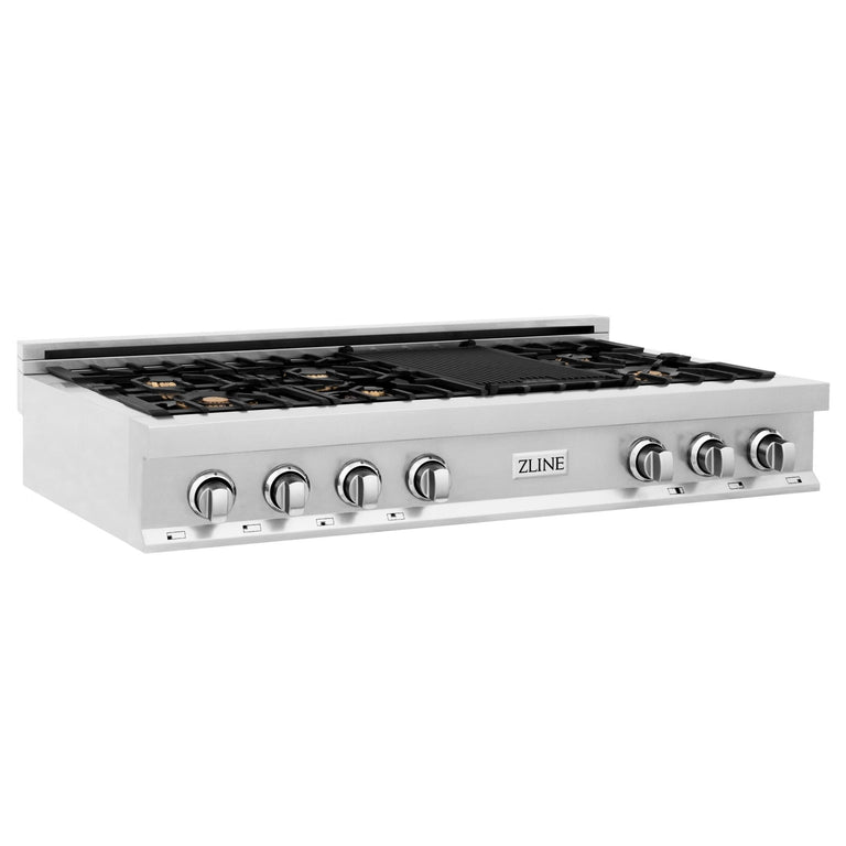 ZLINE 48" Rangetop in Stainless Steel with 7 Gas Brass Burners and Griddle, RT-BR-GR-48