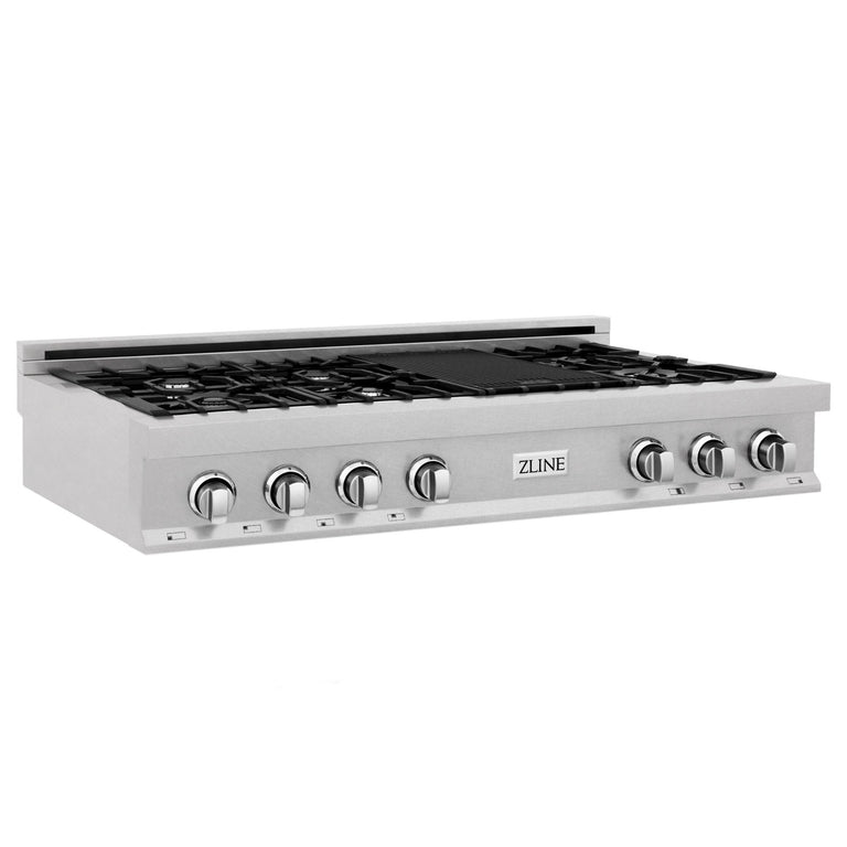 ZLINE 48" Rangetop in DuraSnow® Stainless Steel with 7 Gas Brass Burners And Griddle, RTS-GR-48