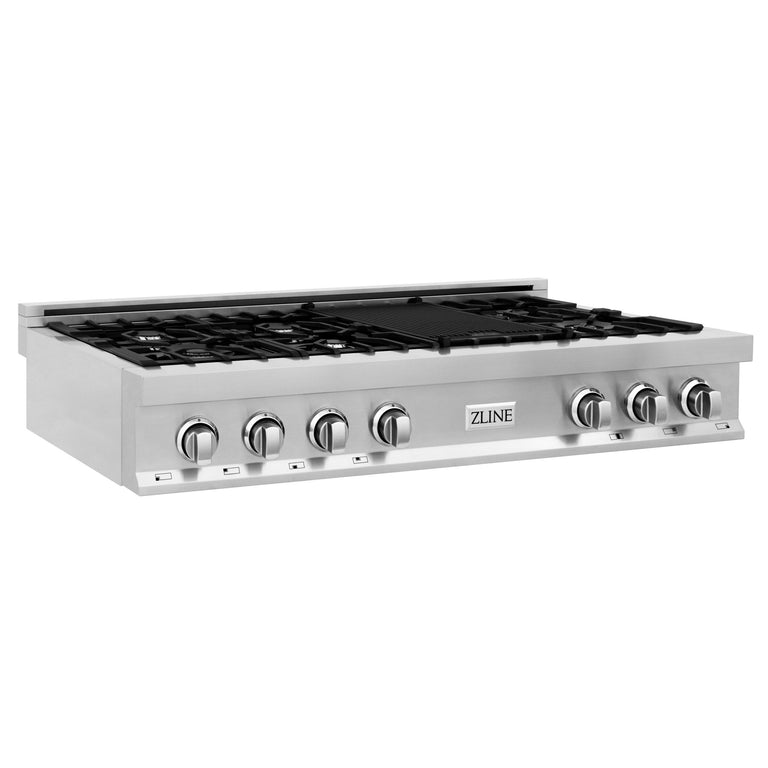 ZLINE 48" Rangetop in Stainless Steel with 7 Gas Burnes and Griddle, RT-GR-48