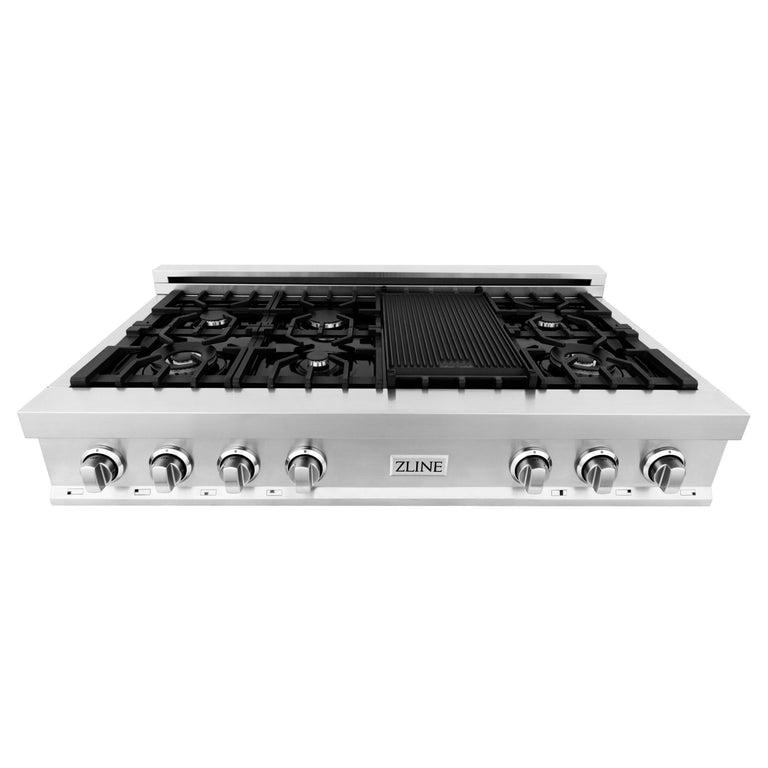 ZLINE 48" Rangetop in Stainless Steel with 7 Gas Burnes and Griddle, RT-GR-48