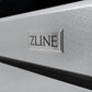Close-up view of the ZLINE logo badge on a DuraSnow stainless steel finish