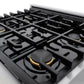 Top view of the ZLINE Autograph Edition gas range showing four burners and cast iron grates