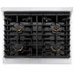 Top view of the ZLINE Autograph Edition 30-inch gas range featuring four burners with black and champagne bronze accents and a sleek stainless steel finish