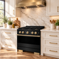 ZLINE Autograph 30 in. 4.2 cu. ft. Marino Dual Fuel Range with 4 Burner DuoPro™ Cooktop and Electric Convection Oven in Black Stainless Steel and Champagne Bronze Accents, PMDRBZ-30-CB