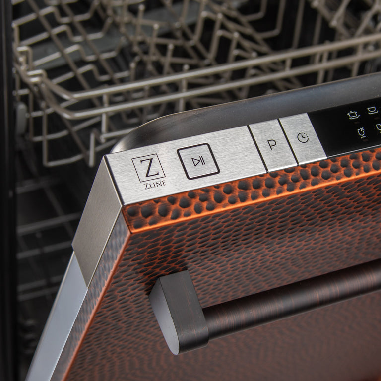 ZLINE 18 in. Top Control Dishwasher in Hand-Hammered Copper with Stainless Steel Tub and Traditional Style Handle, DW-HH-H-18