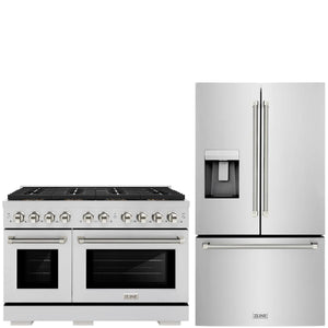 ZLINE Autograph Package - 48" Dual Fuel Range, 36" French Door Refrigerator in Stainless Steel with Polished Nickel Helix Accents, 2KAP-DF48RF-PN