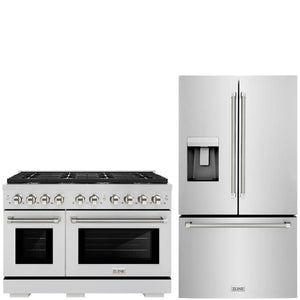 ZLINE Autograph Package - 48" Gas Range, 36" French Door Refrigerator in Stainless Steel with Polished Nickel Helix Accents, 2KAP-GAS48RF-PN