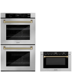 ZLINE Autograph Package - 30" Wall Oven, Microwave Drawer in Stainless Steel with Champagne Bronze Helix Accents, 2KAP-WOM-SS-CB