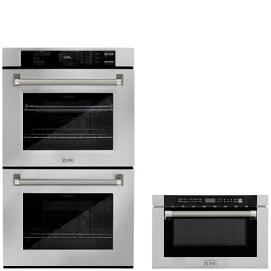 ZLINE Autograph Package - 30" Wall Oven, Microwave Drawer in Stainless Steel with Polished Nickel Helix Accents, 2KAP-WOM-SS-PN