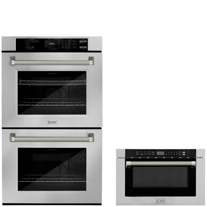 ZLINE Autograph Package - 30" Wall Oven, Microwave Drawer in Stainless Steel with Polished Nickel Helix Accents, 2KAP-WOM-SS-PN