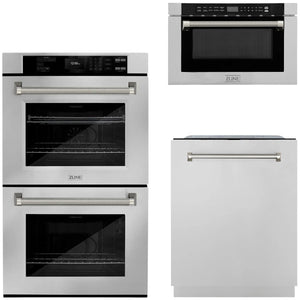 ZLINE Autograph Package - 30" Wall Oven, Microwave Drawer, Tall Tub Dishwasher in Stainless Steel with Polished Nickel Helix Accents, 3KAP-WOMDW-SS-PN