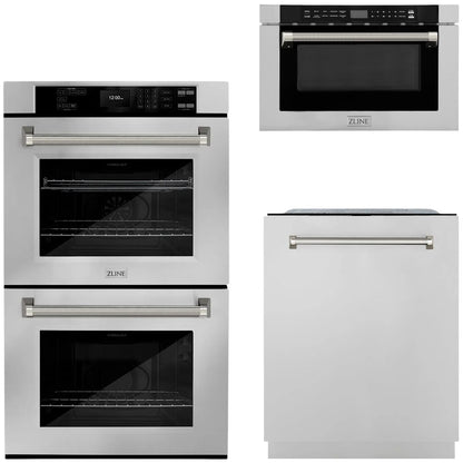 ZLINE Autograph Package - 30" Wall Oven, Microwave Drawer, Tall Tub Dishwasher in Stainless Steel with Polished Nickel Helix Accents, 3KAP-WOMDW-SS-PN