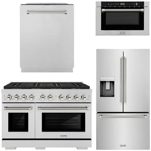 ZLINE Autograph Package - 48" Dual Fuel Range, 36" French Door Refrigerator, Tall Tub Dishwasher, Microwave Drawer in Stainless Steel with Polished Nickel Helix Accents, 4KAP-DF48RFDWM-PN
