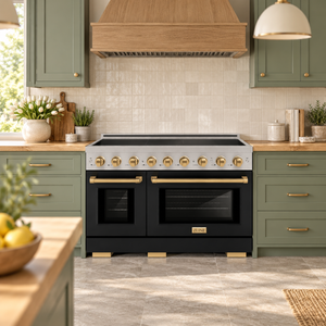 ZLINE Autograph Edition 48" Paramount Induction Range with 7 Element Cooktop in Satin Stainless Steel with Black Matte Doors and Champagne Bronze Accents, SINRSZ-BLM48-CB