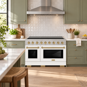 ZLINE Autograph Edition 48" Paramount Induction Range with 7 Element Cooktop in Satin Stainless Steel with White Matte Doors and Champagne Bronze Accents, SINRSZ-WM-48-CB