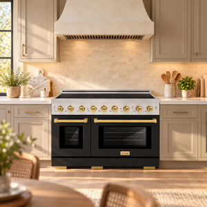 ZLINE Autograph Edition 48" Paramount Induction Range with 7 Element Cooktop in Stainless Steel with Black Matte Doors and Champagne Bronze Accents, SINRZ-BLM-48-CB