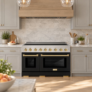 ZLINE Autograph Edition 48" Paramount Induction Range with 7 Element Cooktop in Stainless Steel with Black Matte Doors and Polished Gold Accents, SINRZ-BLM-48-G