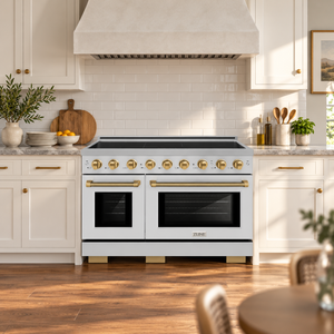 ZLINE Autograph Edition 48" Paramount Induction Range with 7 Element Cooktop in Stainless Steel with Champagne Bronze Helix Handles and Knob Accents, SINRZ-48-KCB