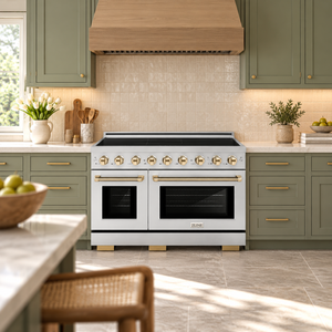 ZLINE Autograph Edition 48" Paramount Induction Range with 7 Element Cooktop in Stainless Steel with Polished Gold Helix Handles and Knob Accents, SINRZ-48-KG