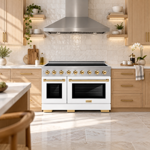 ZLINE Autograph Edition 48" Paramount Induction Range with 7 Element Cooktop in Stainless Steel with White Matte Doors and Polished Gold Accents, SINRZ-WM-48-G