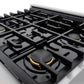 A close-up view of the burner grates on the ZLINE professional DuraSnow stainless steel gas range SGRS-BR-30, highlighting the sturdy, high-quality cast iron grates and burner design.