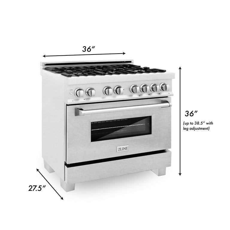 ZLINE 36" 4.6 cu. ft. Gas Burner, Electric Oven with Griddle in DuraSnow® Stainless Steel, RAS-SN-GR-36