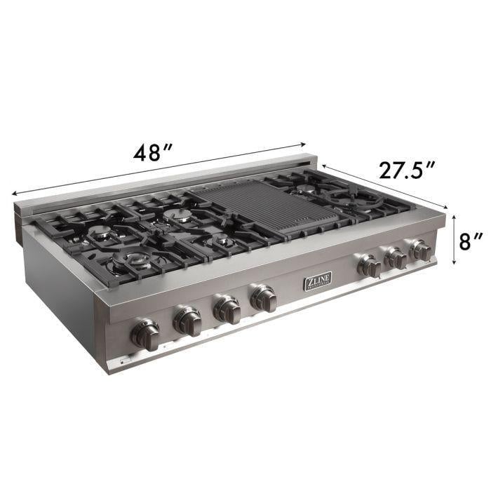 ZLINE Appliance Package - 30" Professional Double Wall Oven, 48" Rangetop, Range Hood In DuraSnow® Stainless Steel, 3KP-RTSRH48-AWD