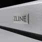 A close-up view of the ZLINE logo badge on the front of the professional stainless steel gas range SGRS-30, showcasing the high-quality stainless steel finish.