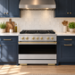 ZLINE Autograph 36 in. 5.2 cu. ft. Marino Dual Fuel Range with 6 Burner DuoPro™ Cooktop and Electric Convection Oven in Satin Stainless Steel and Champagne Bronze Accents, PMDRSZ-36-CB