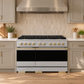 ZLINE Autograph 48 in. 6.7 cu. ft. Marino Dual Fuel Range with 8 Burner DuoPro™ Cooktop and Dual Ovens in Satin Stainless Steel and Champagne Bronze Accents, PMDRSZ-48-CB