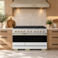 ZLINE Autograph 48 in. 6.7 cu. ft. Marino Dual Fuel Range with 8 Burner DuoPro™ Cooktop and Dual Ovens in Satin Stainless Steel with White Matte Doors and Champagne Bronze Accents, PMDRSZ-WM-48-CB
