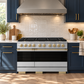 ZLINE Autograph 48 in. 6.7 cu. ft. Marino Gas Range with 8 Burner DuoPro™ Cooktop and Dual Ovens in Satin Stainless Steel and Champagne Bronze Accents, PMGRSZ-48-CB