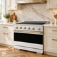 ZLINE Autograph 36 in. 5.2 cu. ft. Marino Induction Range with 5 Element Cooktop and Electric Convection Oven in Satin Stainless Steel with White Matte Door and Champagne Bronze Accents, MINRSZ-WM-36-CB
