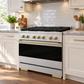 ZLINE Autograph 36 in. 5.2 cu. ft. Marino Dual Fuel Range with 6 Burner DuoPro™ Cooktop and Electric Convection Oven in Satin Stainless Steel and Champagne Bronze Accents, PMDRSZ-36-CB
