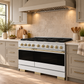 ZLINE Autograph 48 in. 6.7 cu. ft. Marino Dual Fuel Range with 8 Burner DuoPro™ Cooktop and Dual Ovens in Satin Stainless Steel with White Matte Doors and Champagne Bronze Accents, PMDRSZ-WM-48-CB