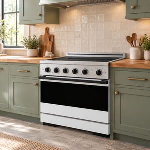 ZLINE Autograph Edition 36 in. 5.2 cu. ft. Marino Induction Range with 5 Element Cooktop and Electric Convection Oven in Satin Stainless Steel with White Matte Door and Matte Black Accents, MINRSZ-WM-36-MB