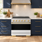 ZLINE Autograph Edition 36 in. 5.2 cu. ft. Marino Induction Range with 5 Element Cooktop and Electric Convection Oven in Satin Stainless Steel with White Matte Door and Polished Gold Accents, MINRSZ-WM-36-G