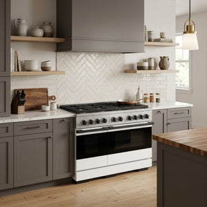 ZLINE Marino Autograph Edition 48-Inch 6.7 cu. ft. Dual Fuel Range, 8 Brass Burners, Double Oven, Convection Oven, Reversible Griddle, Stainless Steel with White Matte Door and Matte Black Accents, MDRZ-WM-48-MB