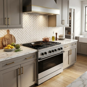 ZLINE Marino Autograph Edition 36-Inch 5.2 cu. ft. Gas Range, 6 Brass Burners, Convection Oven, Stainless Steel with White Matte Door and Matte Black Accents, MGRZ-WM-36-MB