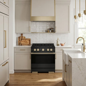 ZLINE Marino Autograph Edition 30-Inch 4.2 cu. ft. Dual Fuel Range, 4 Brass Burners, Convection Oven, Black Stainless Steel with Champagne Bronze Accents, MDRBZ-30-CB