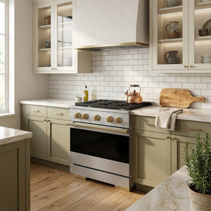 ZLINE Marino Autograph Edition 30-Inch 4.2 cu. ft. Dual Fuel Range, 4 Brass Burners, Convection Oven, Stainless Steel with Champagne Bronze Accents, MDRZ-30-CB